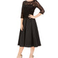 Jessica Howard Women's Sequined 3/4 Sleeve Illusion Neckline Below the Knee Fit Flare Evening Dress Black Size 4 Petite