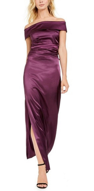 Vince Camuto Women's Off Shoulder Ruched Waist Gown Purple Size 12