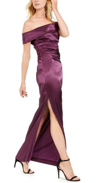 Vince Camuto Women's Off Shoulder Ruched Waist Gown Purple Size 12