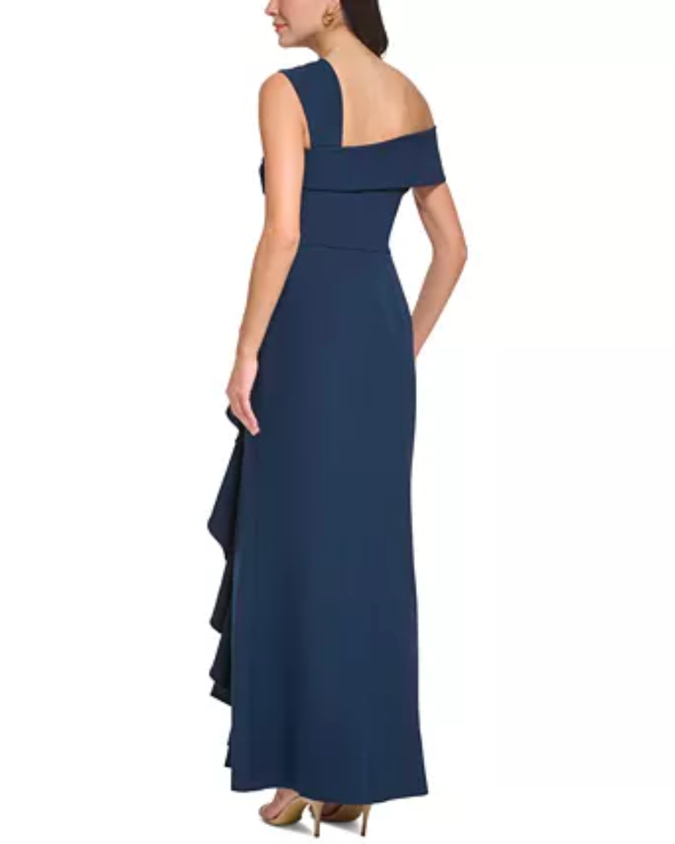Vince Camuto Women's Ruffled Off The Shoulder Gown Navy Size 4