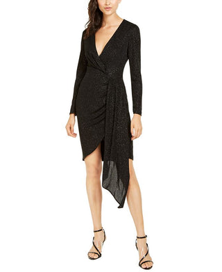 Vince Camuto Women's Faux Wrap Glitter Dress Black Size 4