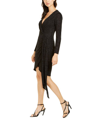 Vince Camuto Women's Faux Wrap Glitter Dress Black Size 4
