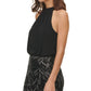 Vince Camuto Women's Halter Neck Geo Embellished Blouson Dress Black Size 2