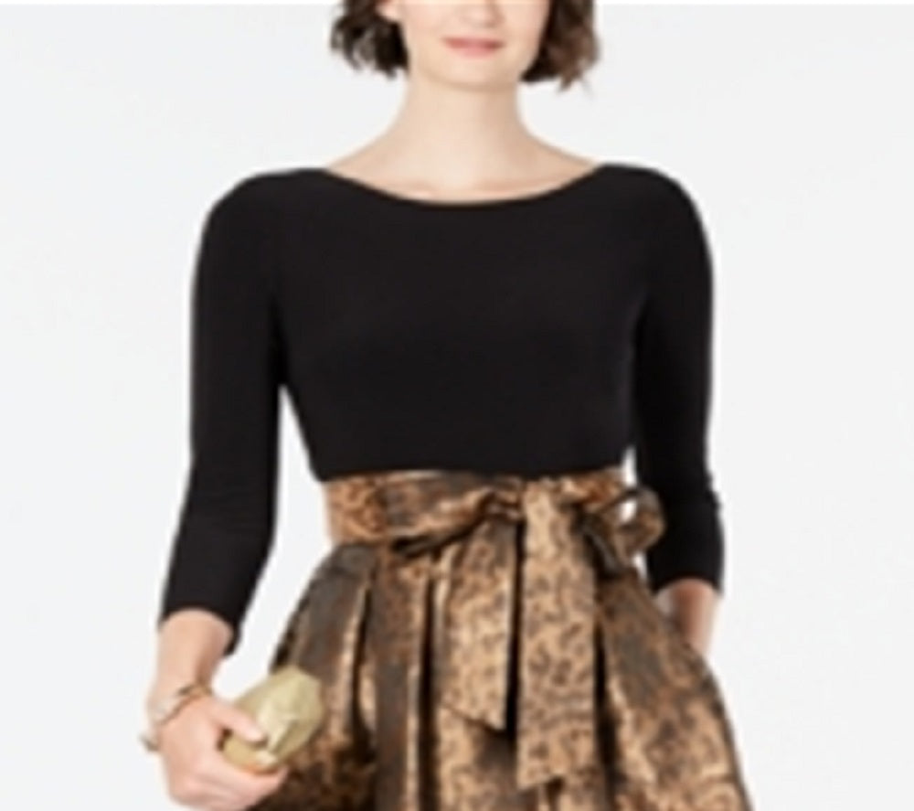 Jessica Howard Women's 3/4 Sleeve Knee Length Peasant Party Dress Brown Size 8