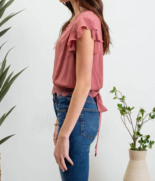 Blu Pepper - Scallop Lace Trim Back Tie Short Sleeve Crop Top