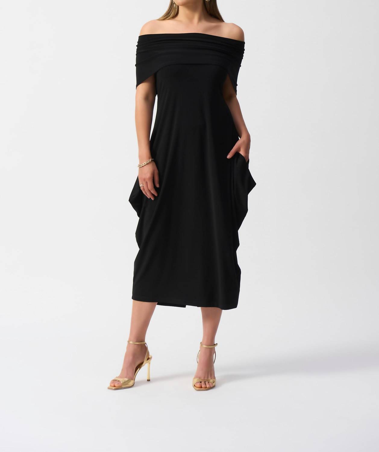 Joseph Ribkoff - Off-shoulder Silky Knit Midi Dress