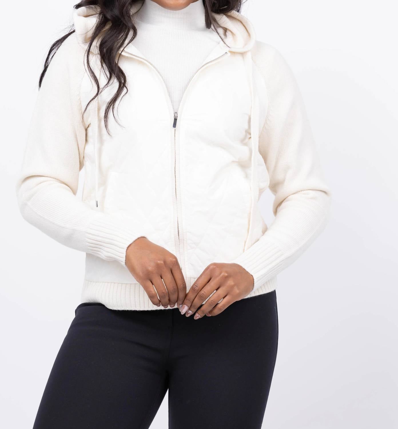 Elliott Lauren - QUILTED FRONT ZIP SWEATER JACKET