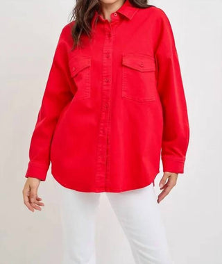 Risen - Button Down Long Sleeve Denim Shacket With Chest Pockets