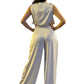 A.C.G. Los Angeles - Satin Wide Leg Pants & Cowl Neck & Flower Sleeveless Top