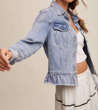 Listicle - Ruffled Hem Denim Jacket
