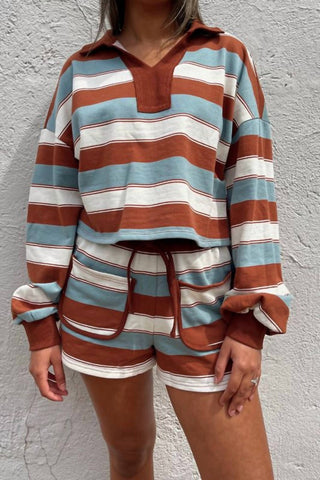 Ee:Some - Striped Contrast Trim Patch Pocket Shorts