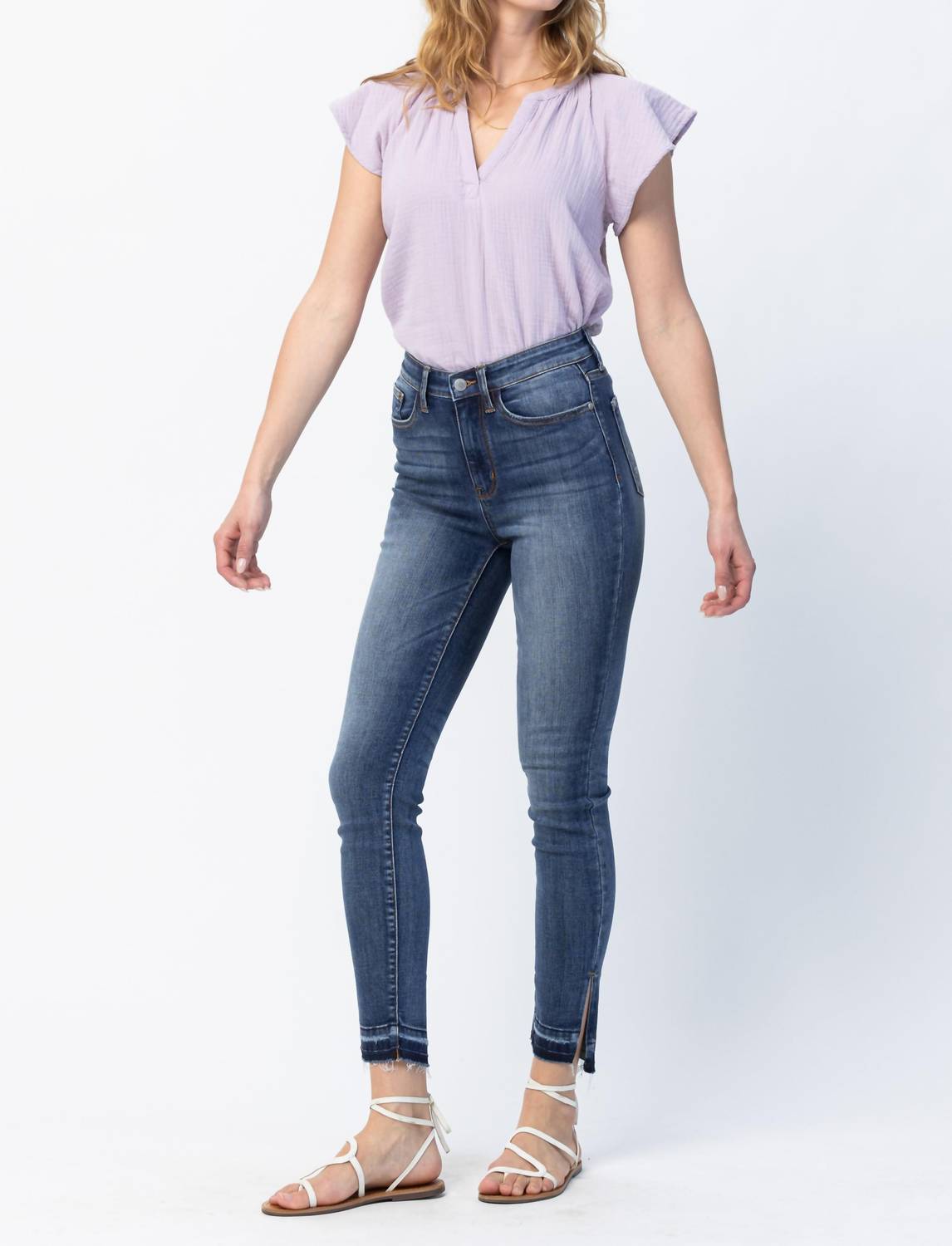 Judy Blue - High Waist Skinny Released Hem and Side Slit