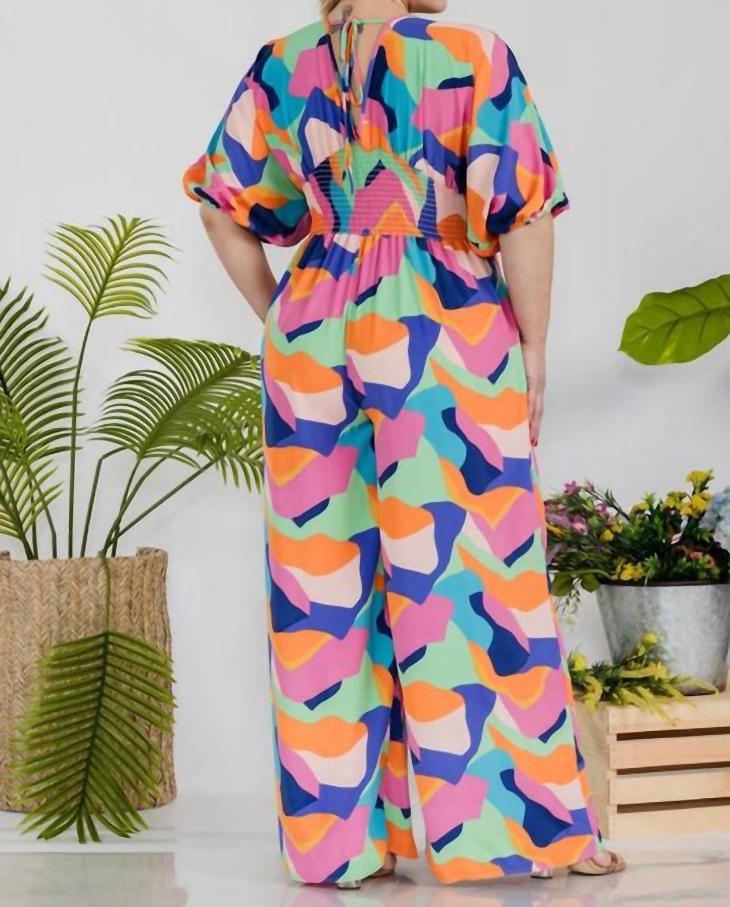 Karen T Design - Smocked V-neck Jumpsuit