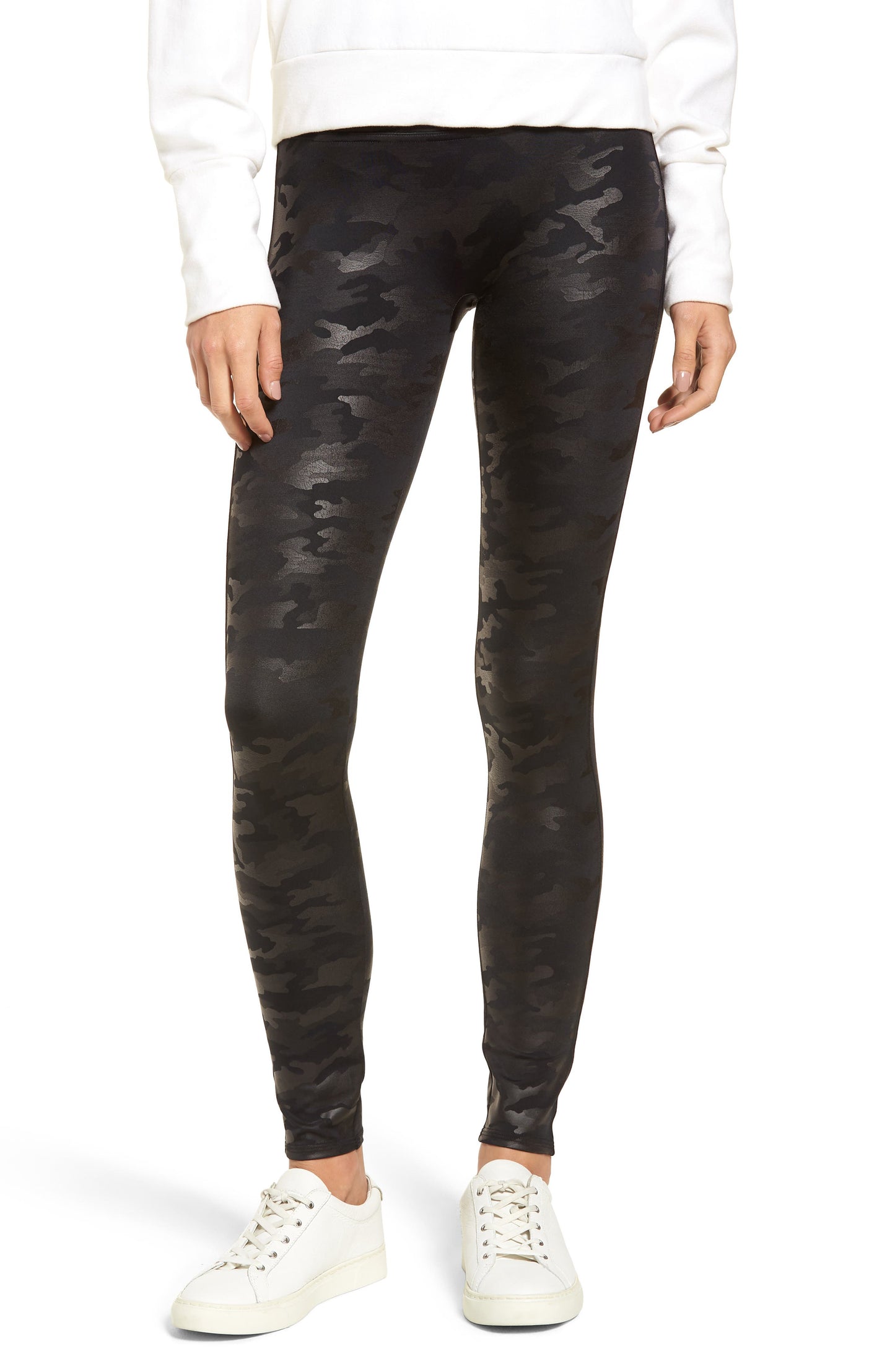 SPANX Faux Leather Camo Leggings - Matte Black