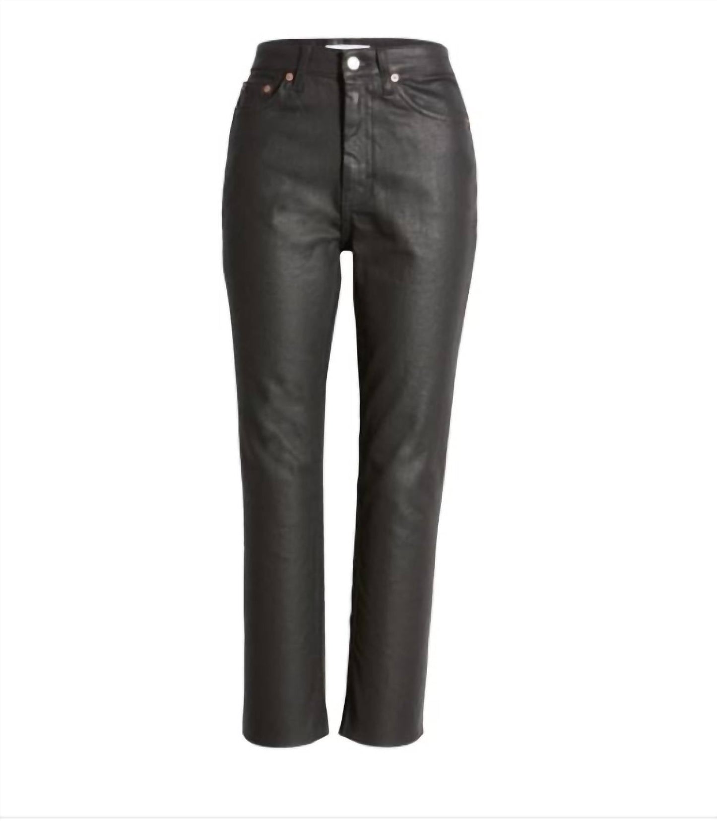 Topshop - Coated High Rise Raw Hem Cropped Straight Leg Jeans