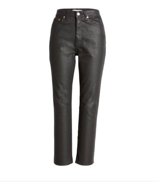 Topshop - Coated High Rise Raw Hem Cropped Straight Leg Jeans
