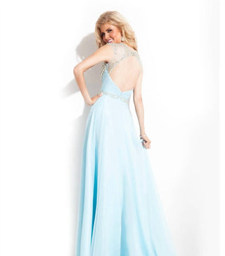 Rachel Allan - Beaded High Mesh Neckline Chiffon Gown