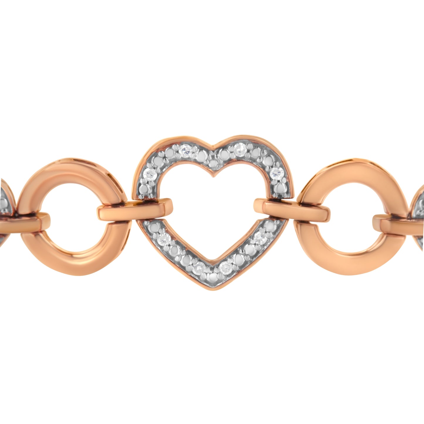 14K Rose Gold Plated .925 Sterling Silver Diamond Accent Circle and Heart Link Adjustable 6�������-10������� Bolo Bracelet