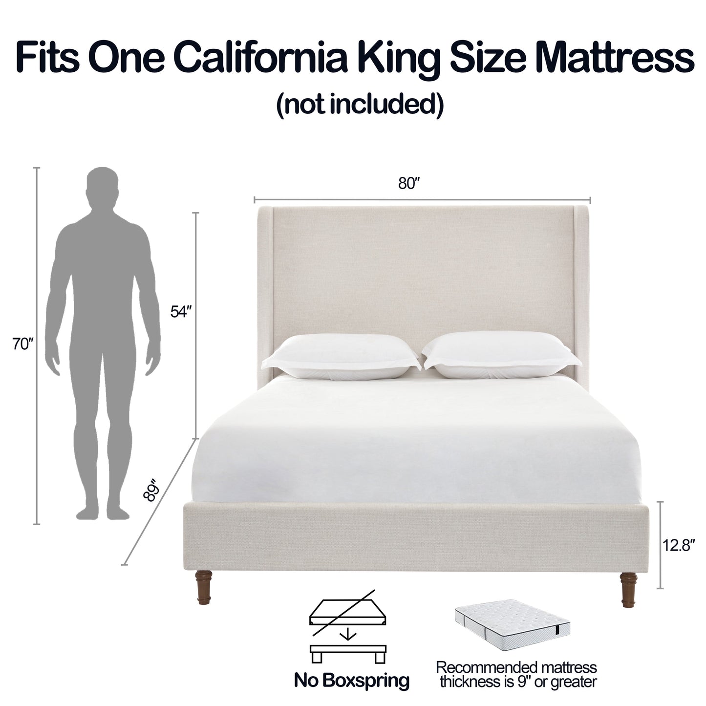 Harper Tall Headboard Upholstered Bed in Textured Ivory Canvas
