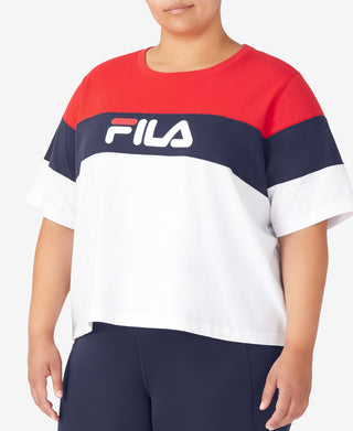 Fila Women's Check It Out Cotton Colorblocked T-Shirt White Size 3X