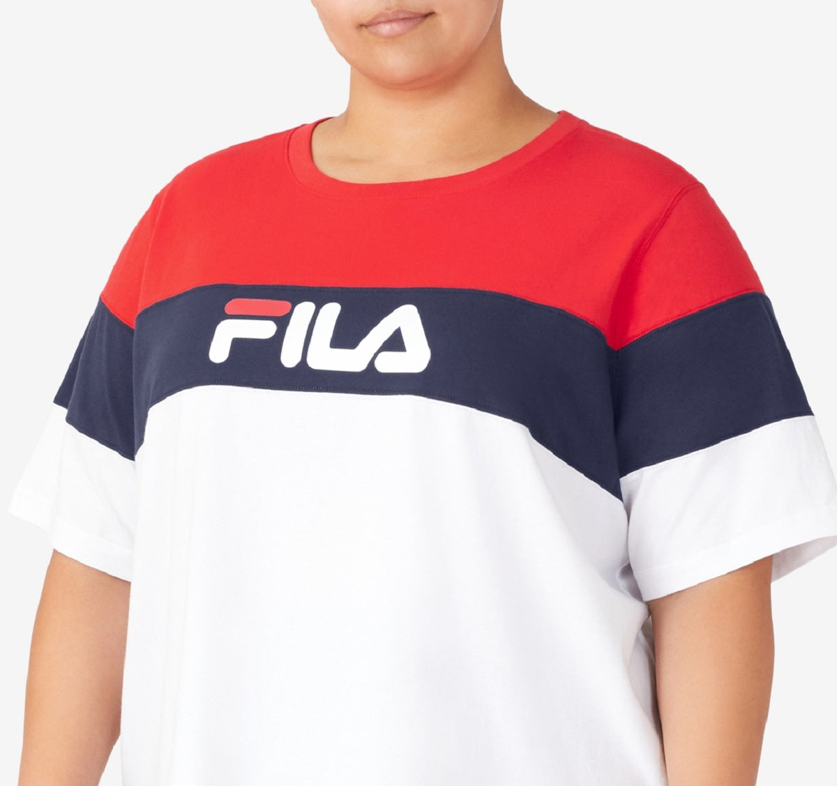 Fila Women's Check It Out Cotton Colorblocked T-Shirt White Size 3X