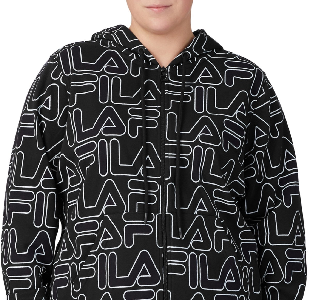 Fila Women's Printed Zip Front Hooded Jacket Black Size 3X