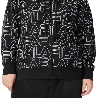 Fila Women's Printed Zip Front Hooded Jacket Black Size 3X