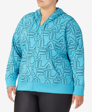 Fila Women's Printed Zip Front Hooded Jacket Blue Size 3X