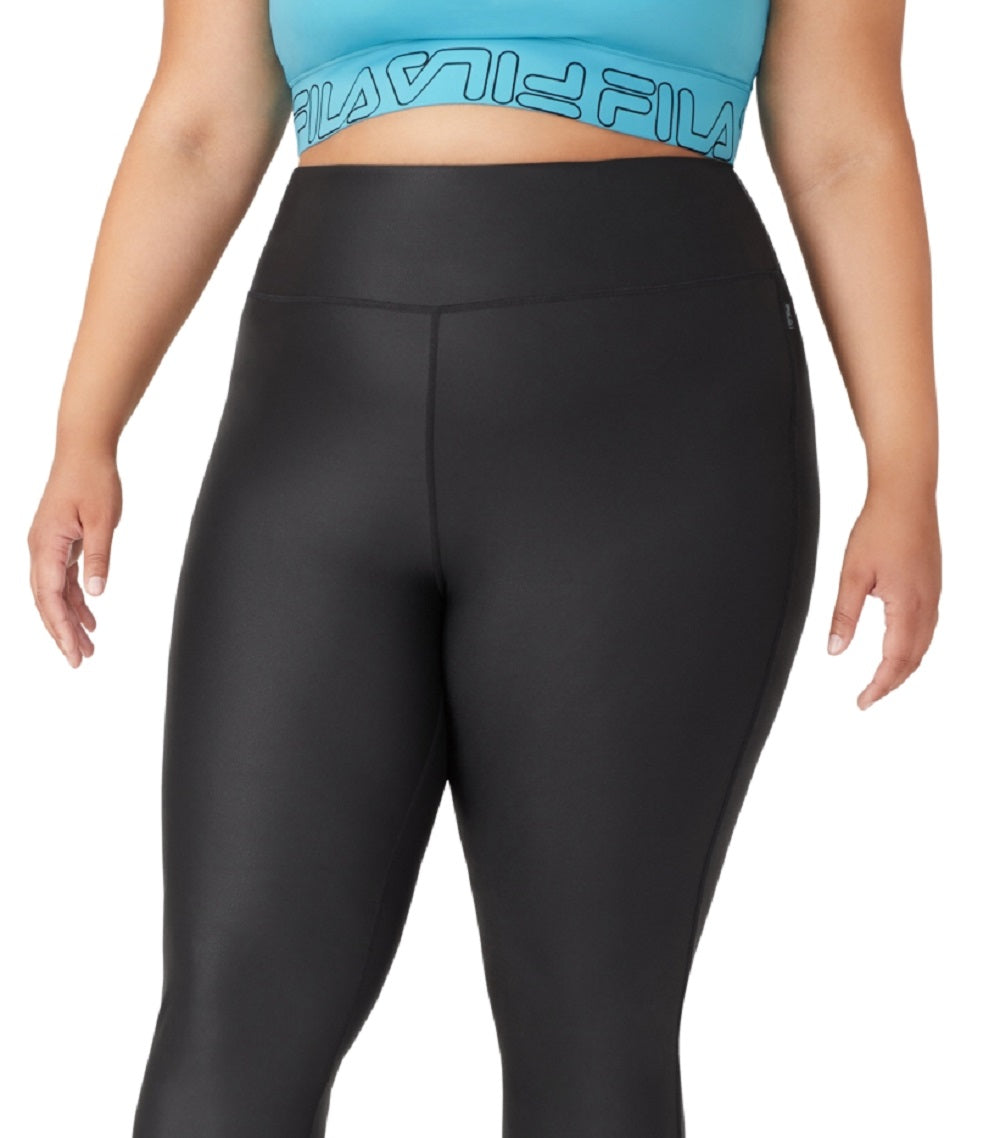 Fila Women's Night Out Leather Look 7/8 Training Leggings Black Size 1X