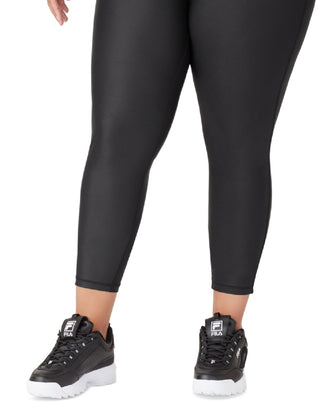 Fila Women's Night Out Leather Look 7/8 Training Leggings Black Size 3X