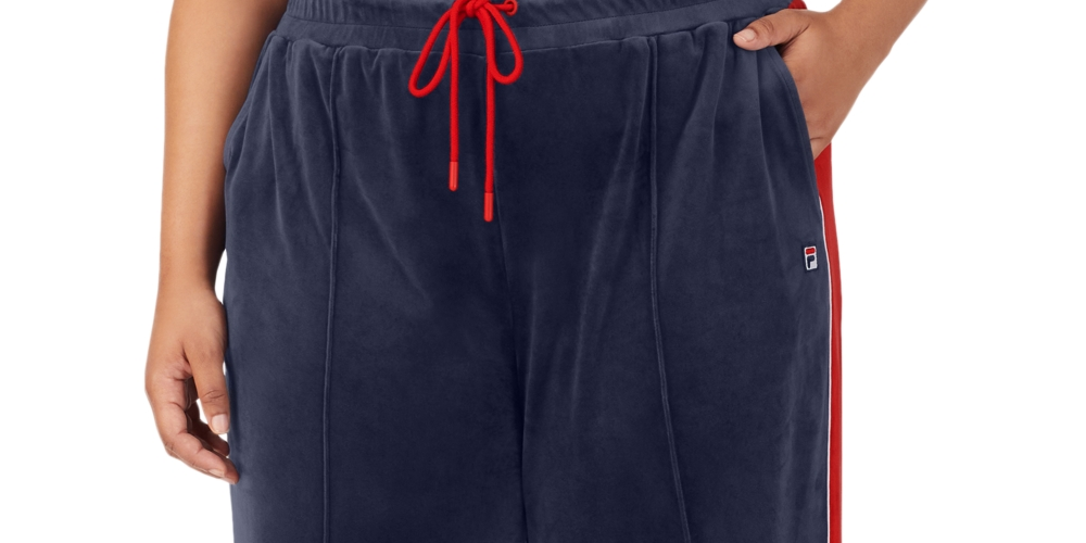 Fila Women's Valery Mid Rise Drawstring Velour Pants Blue Size 1X