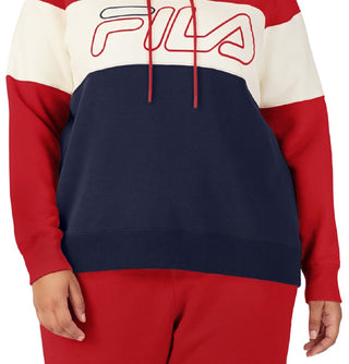Fila Women's Timeless Logo Colorblocked Hoodie Red Size 4X