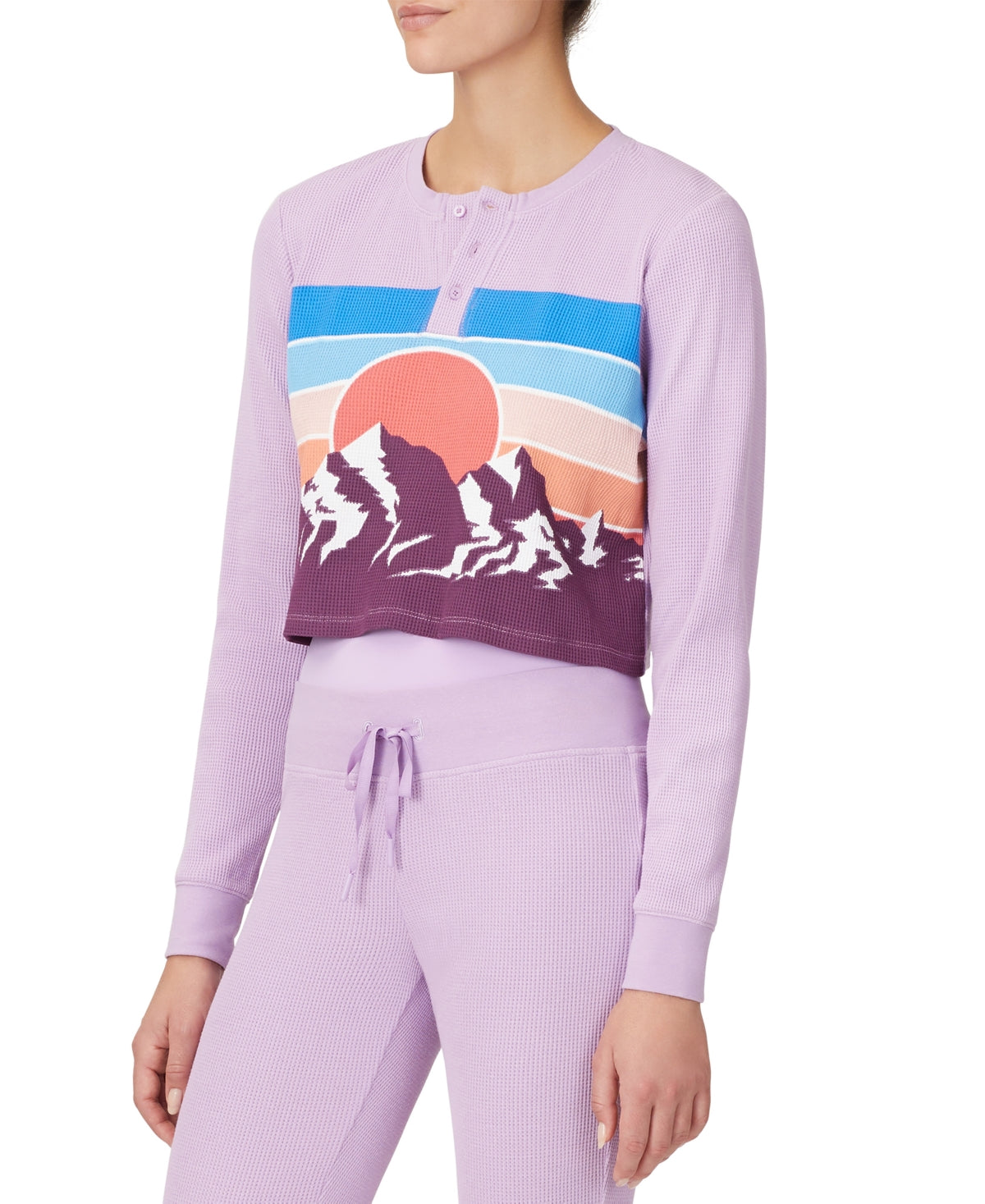 Fila Women's Cropped Horizon Print Thermal Top Purple Size Large