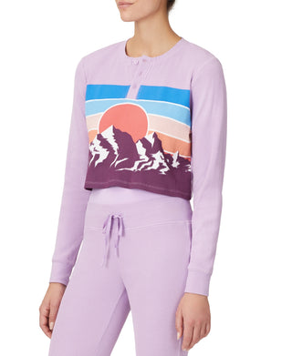 Fila Women's Cropped Horizon Print Thermal Top Purple Size Large