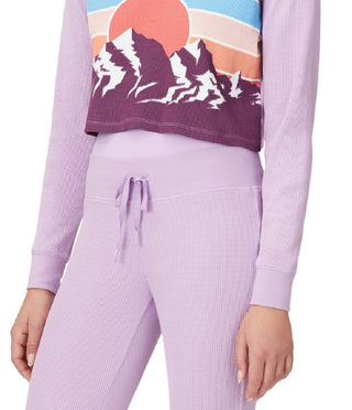 Fila Women's Cropped Horizon Print Thermal Top Purple Size Large