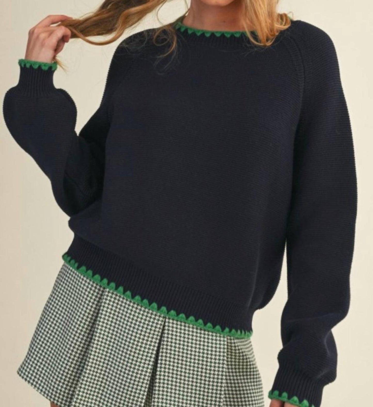 &Merci - Contrast Puff Sleeve Sweater