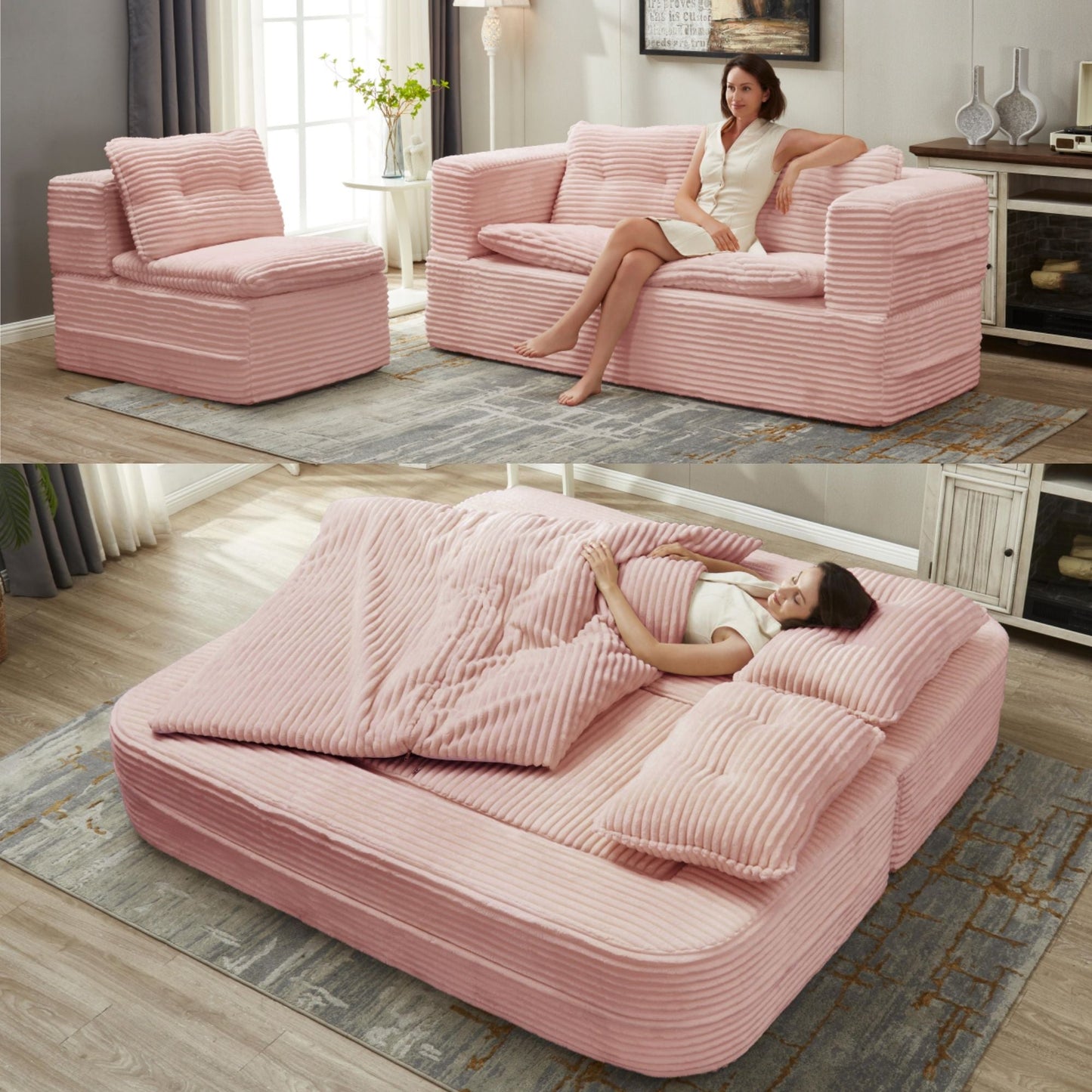 Multi Functional Sectional Sofa Bed With Independent Chaise Lounge And Functional Blanket