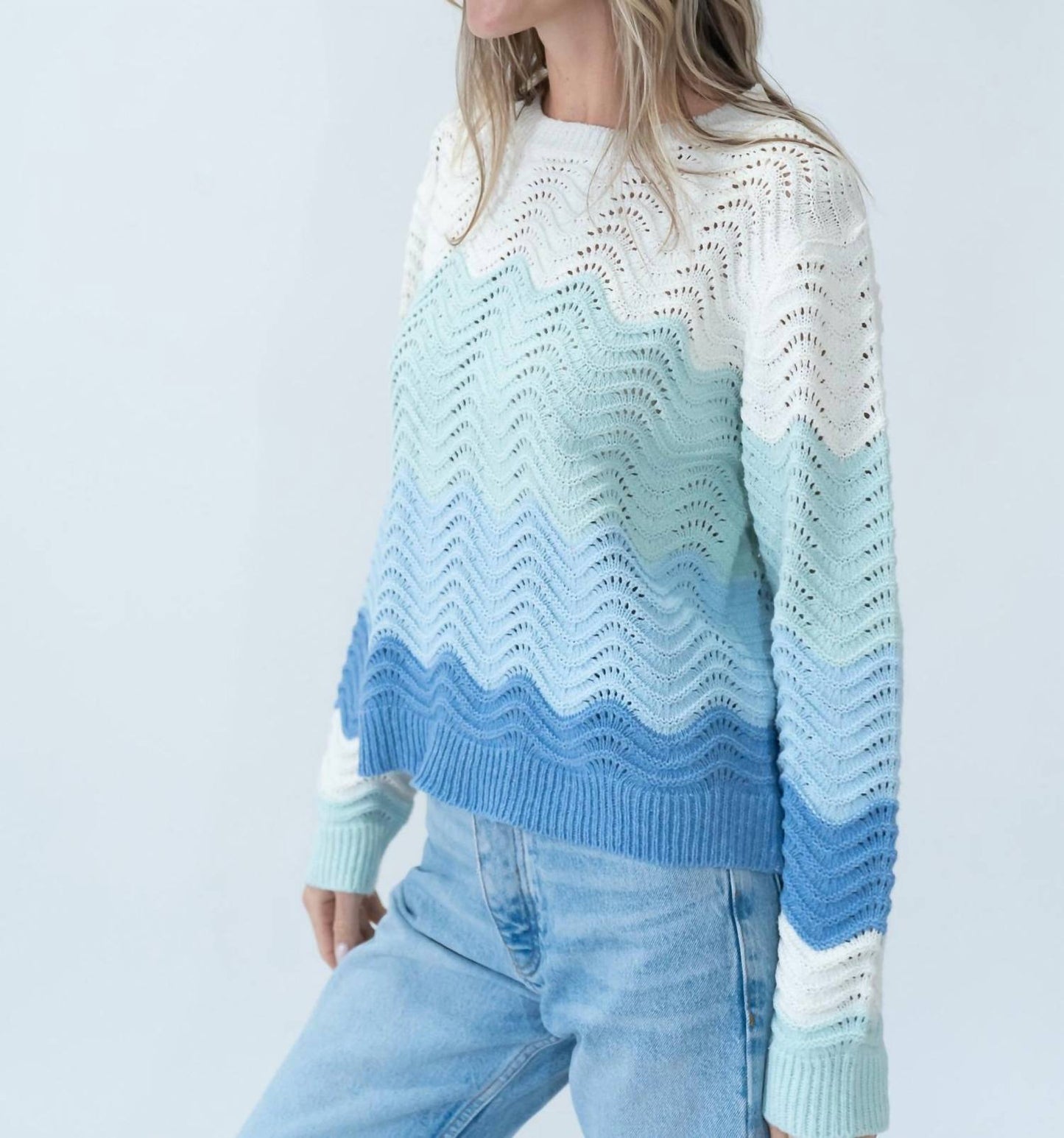 Six/Fifty - Ariella Scalloped Striped Sweater