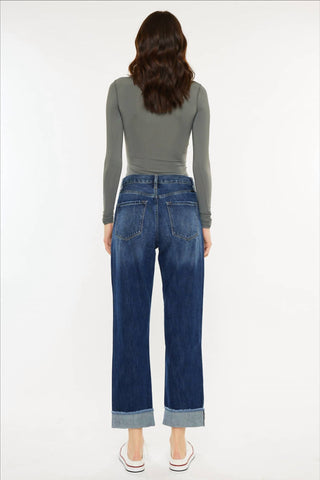 Kancan - High Rise Cuffed Straight Leg Jean