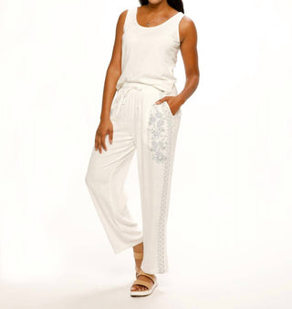 Paparazzi - Linen Blend Wide Leg Embroidered Pant
