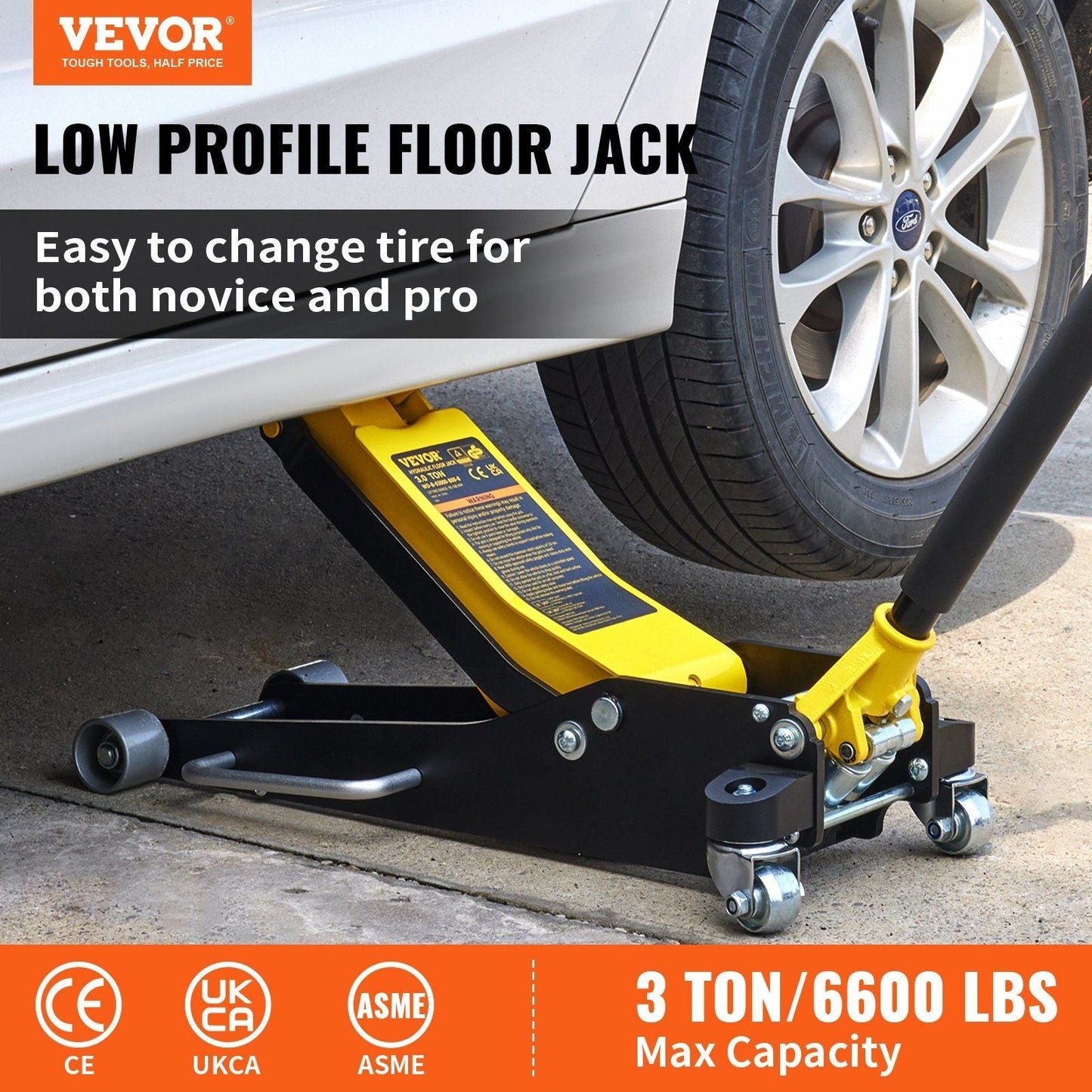 Vevor Racing Floor Jack 3 Ton Dual Pump Lift - Natural