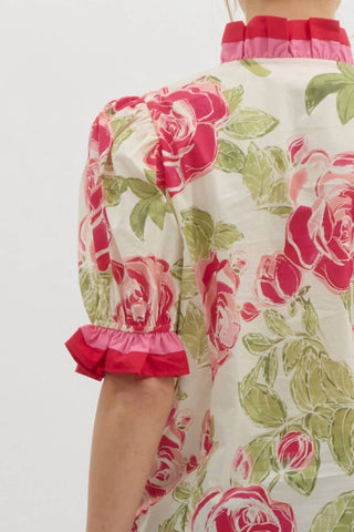 Entro - Rose Print Pullover Top