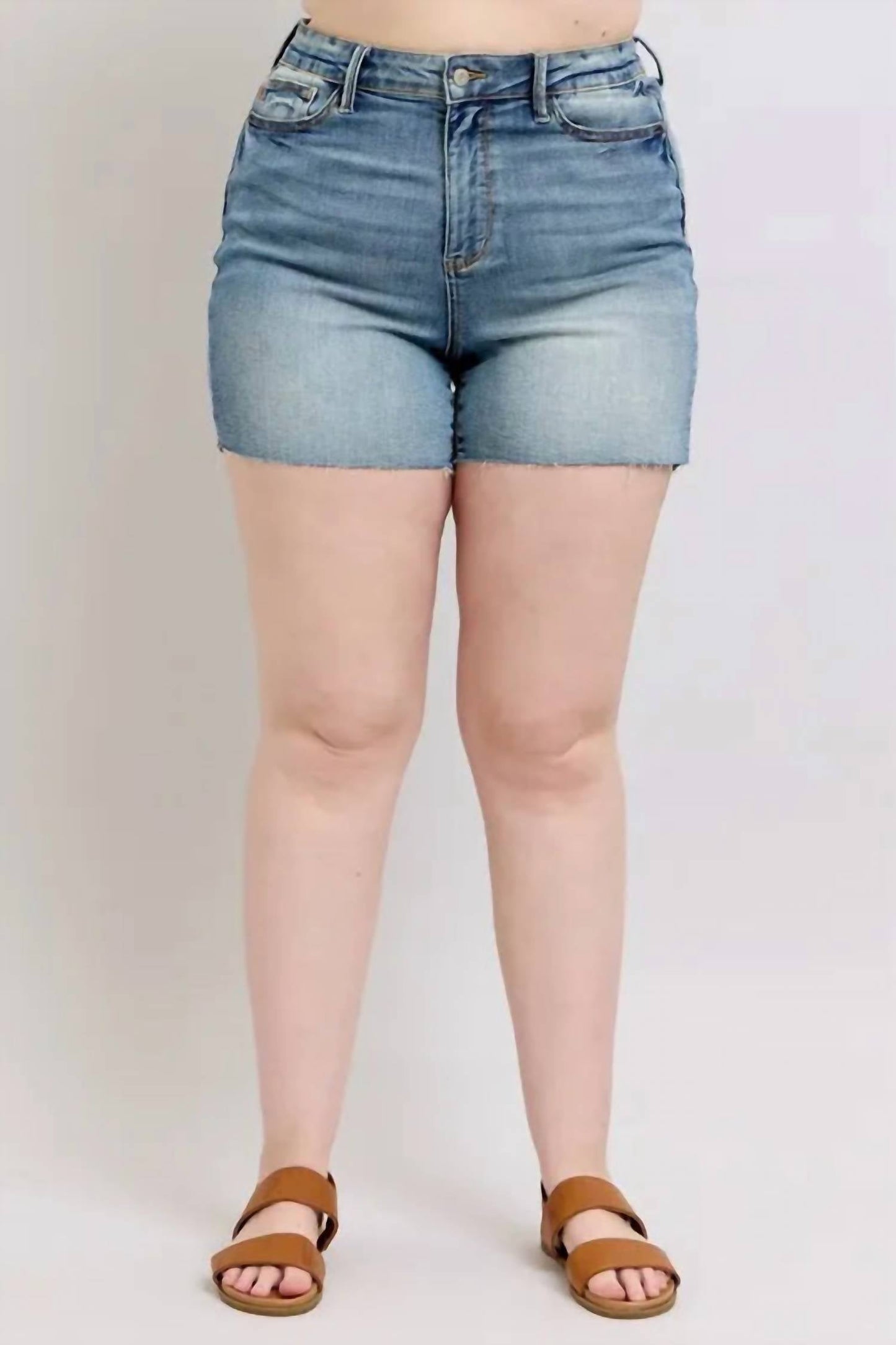 Trendsi - Judy Blue Full Size High Waist Star Seam Detail Denim Shorts Plus Size