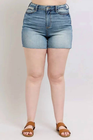 Trendsi - Judy Blue Full Size High Waist Star Seam Detail Denim Shorts Plus Size