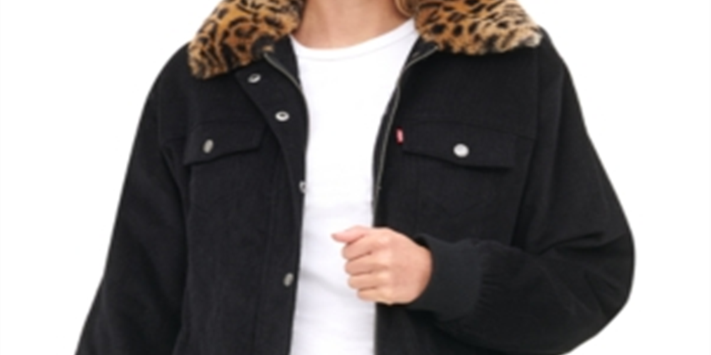 Levi's Women's faux Fur Collar Corduroy Trucker Bomber Jacket Black Size X-Large