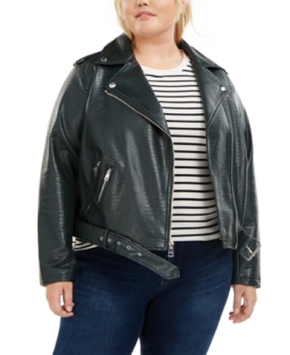 Levi's Women's Trendy Faux Leather Belted Moto Jacket Green Size 2X