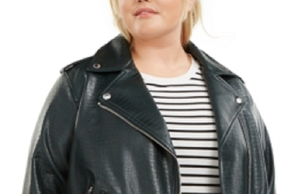 Levi's Women's Trendy Faux Leather Belted Moto Jacket Green Size 2X