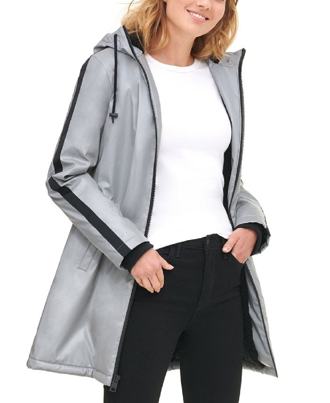 Levi's Women's Reflective Long Coaches Jacket Gray Size Medium