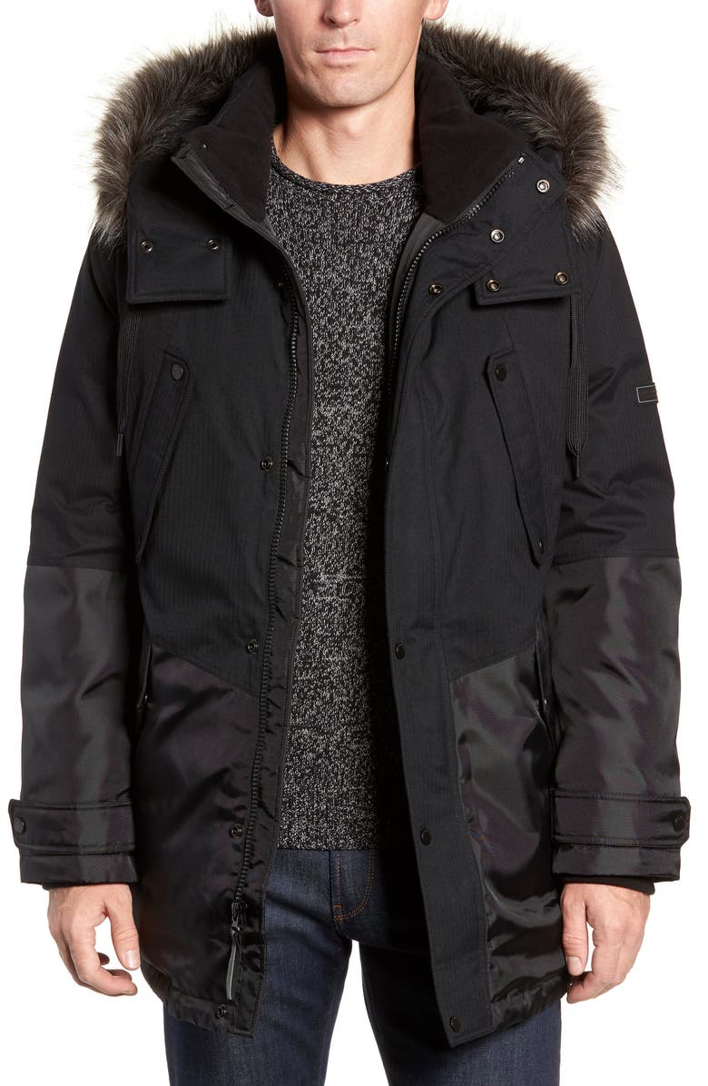 Marc New York Men's Mixed Media Parka With Removable Hood Black Size Medium