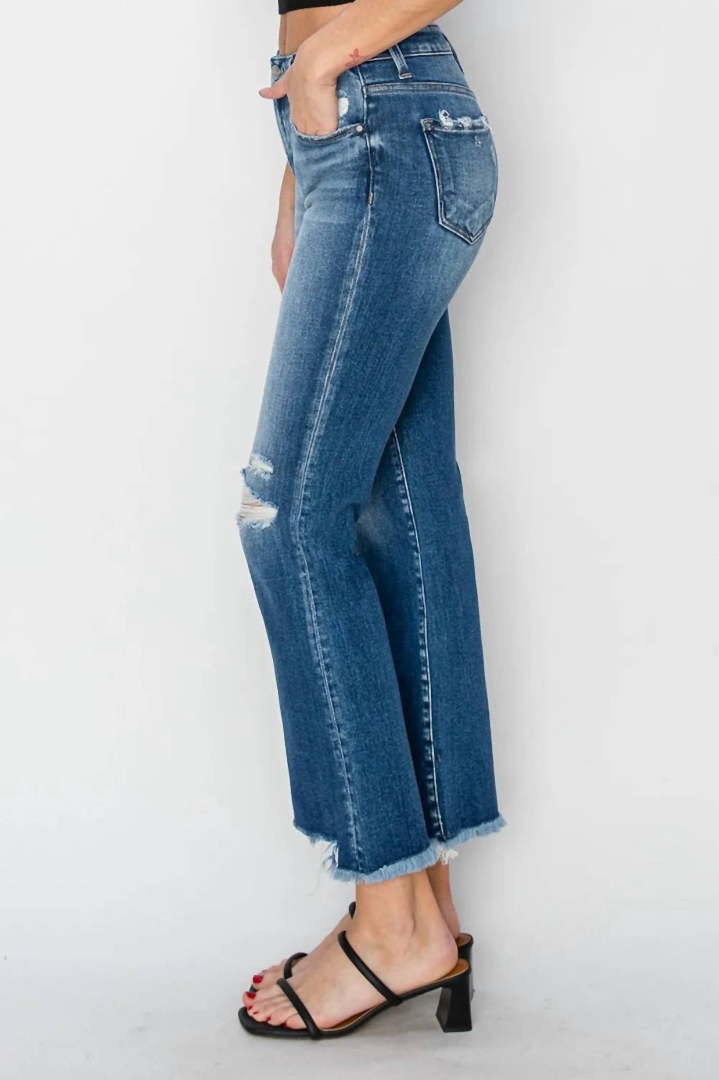 Risen - Full Size Frayed Step Hem Ankle Straight Jeans